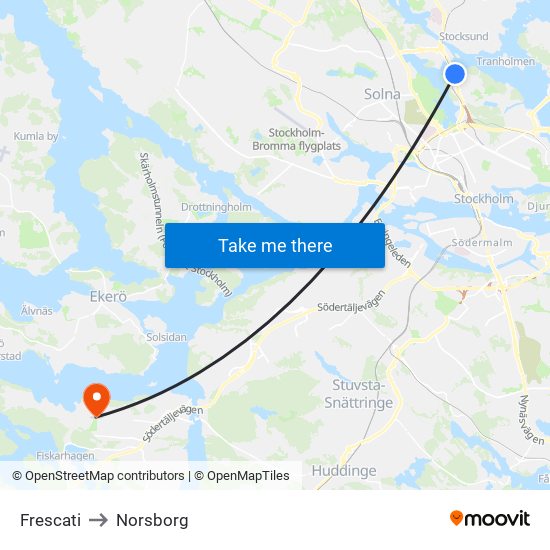 Frescati to Norsborg map