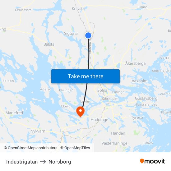 Industrigatan to Norsborg map