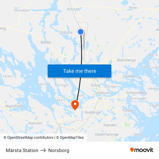 Märsta Station to Norsborg map