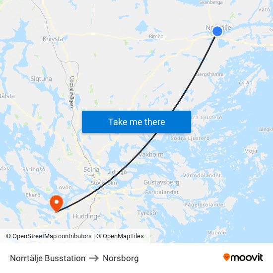 Norrtälje Busstation to Norsborg map