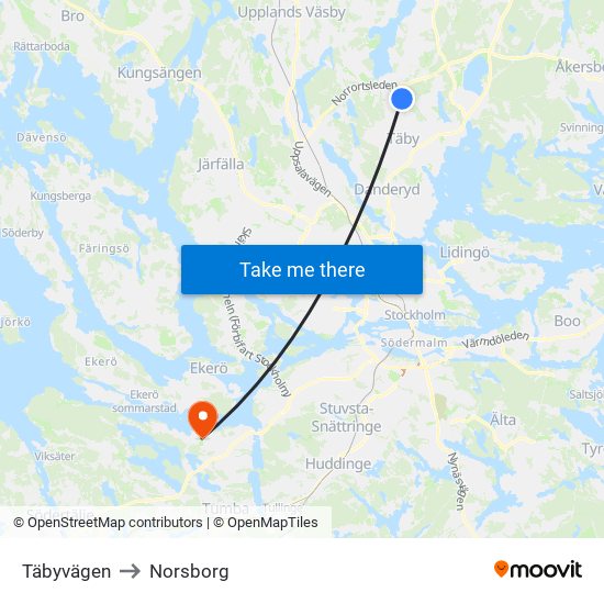 Täbyvägen to Norsborg map