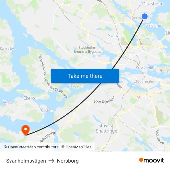Svanholmsvägen to Norsborg map