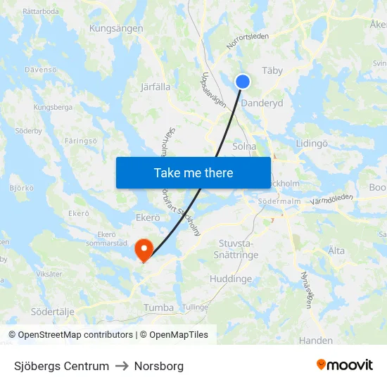 Sjöbergs Centrum to Norsborg map