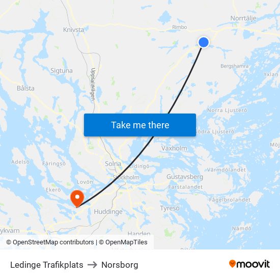 Ledinge Trafikplats to Norsborg map