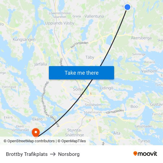 Brottby Trafikplats to Norsborg map