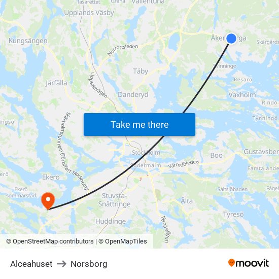 Alceahuset to Norsborg map