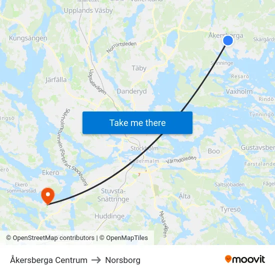 Åkersberga Centrum to Norsborg map