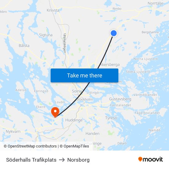 Söderhalls Trafikplats to Norsborg map