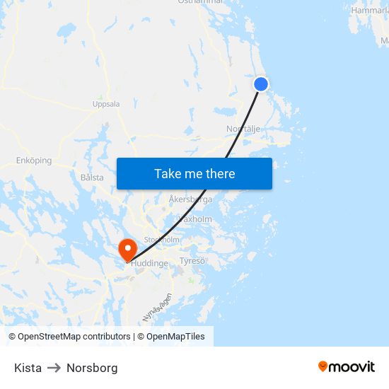 Kista to Norsborg map