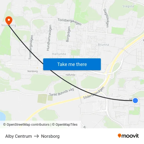 Alby Centrum to Norsborg map