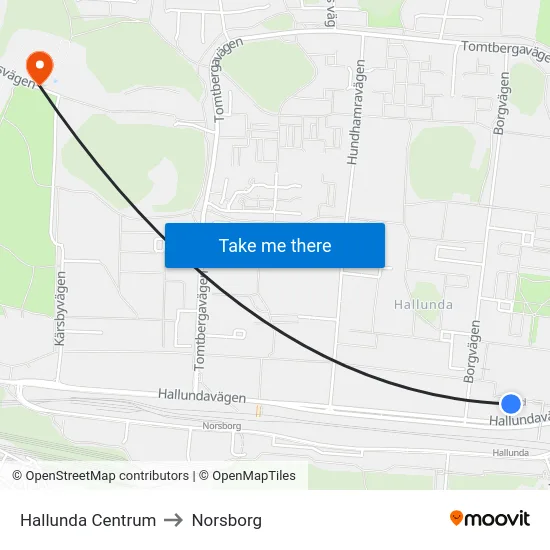 Hallunda Centrum to Norsborg map
