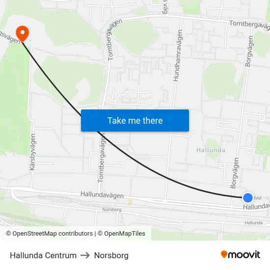 Hallunda Centrum to Norsborg map