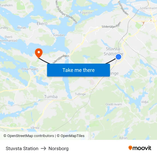 Stuvsta Station to Norsborg map