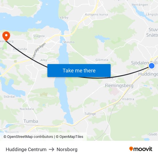 Huddinge Centrum to Norsborg map