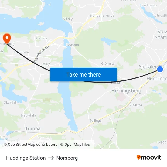Huddinge Station to Norsborg map
