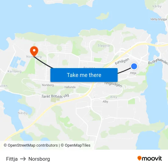 Fittja to Norsborg map