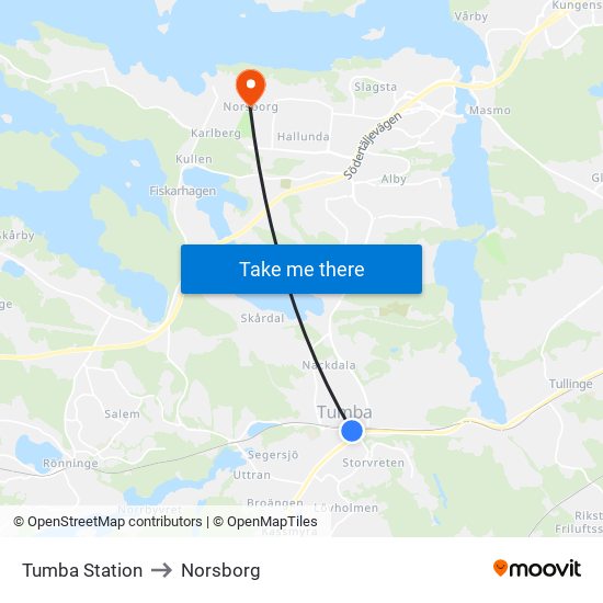 Tumba Station to Norsborg map