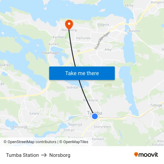 Tumba Station to Norsborg map