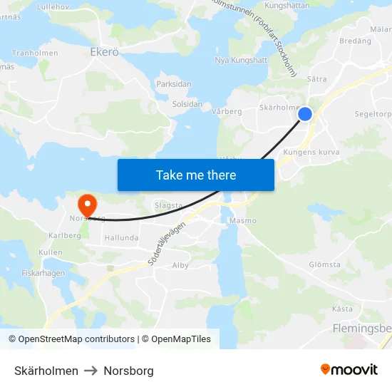 Skärholmen to Norsborg map