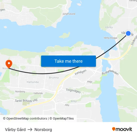 Vårby Gård to Norsborg map