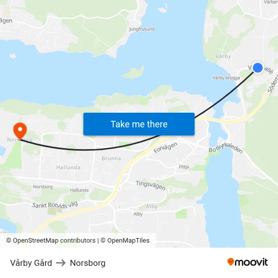 Vårby Gård to Norsborg map