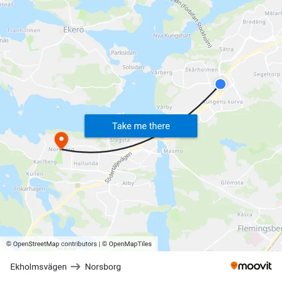 Ekholmsvägen to Norsborg map