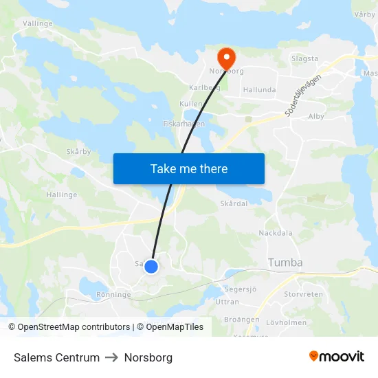 Salems Centrum to Norsborg map
