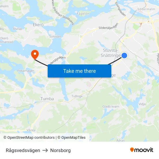 Rågsvedsvägen to Norsborg map