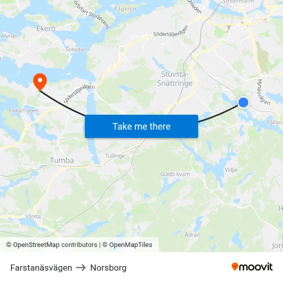 Farstanäsvägen to Norsborg map