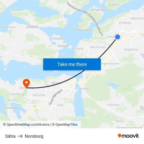 Sätra to Norsborg map