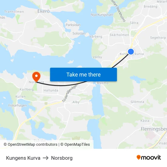 Kungens Kurva to Norsborg map