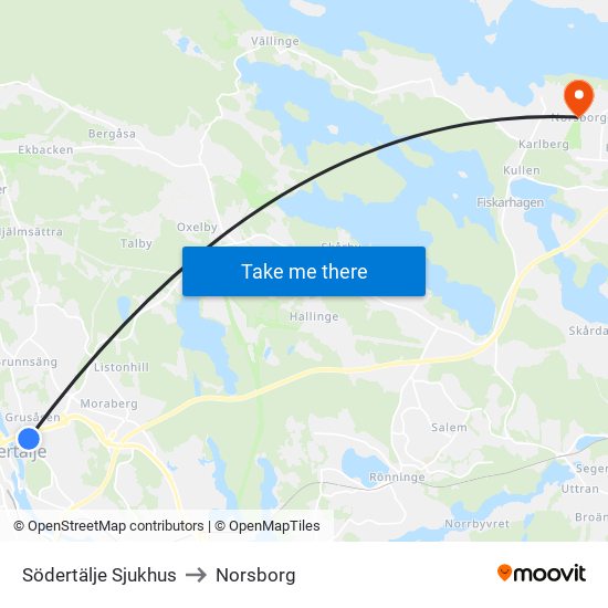 Södertälje Sjukhus to Norsborg map