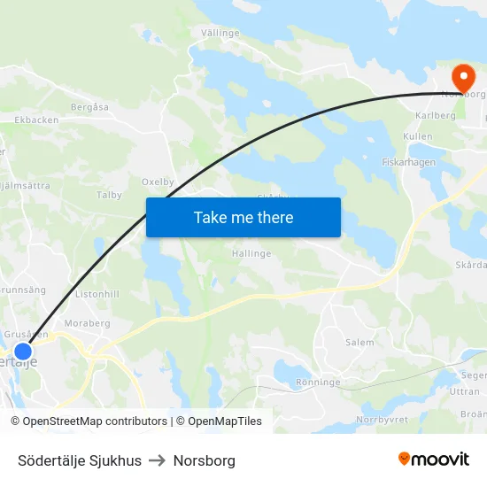Södertälje Sjukhus to Norsborg map
