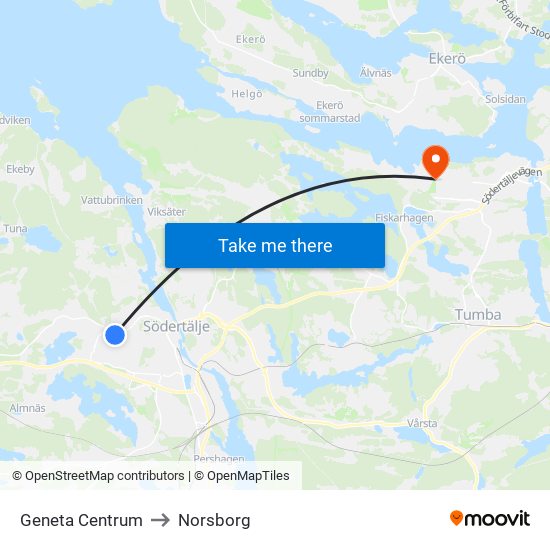 Geneta Centrum to Norsborg map