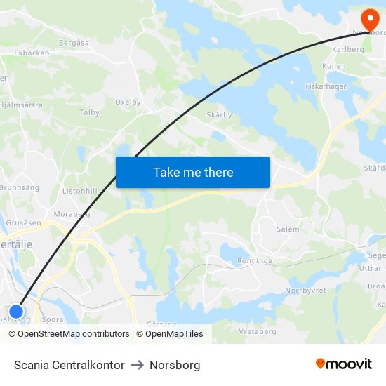 Scania Centralkontor to Norsborg map