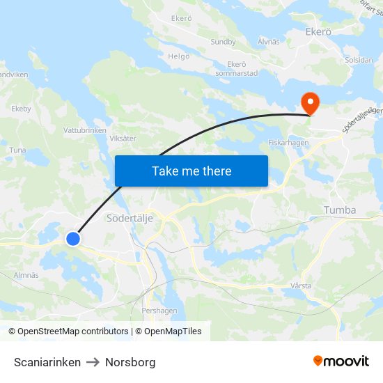 Scaniarinken to Norsborg map