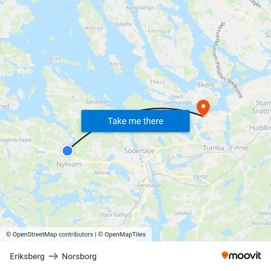 Eriksberg to Norsborg map