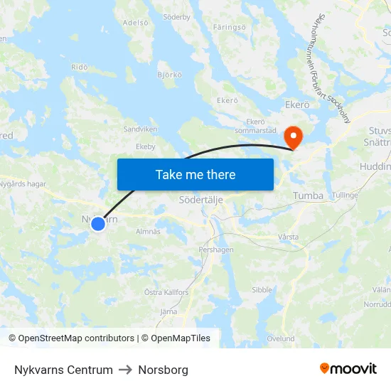 Nykvarns Centrum to Norsborg map