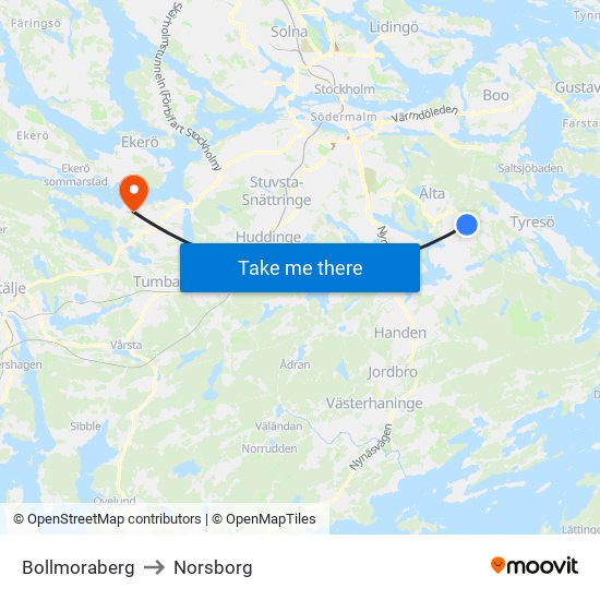 Bollmoraberg to Norsborg map