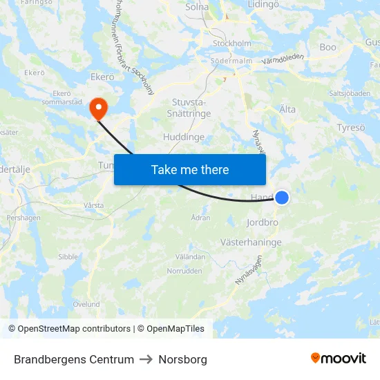 Brandbergens Centrum to Norsborg map