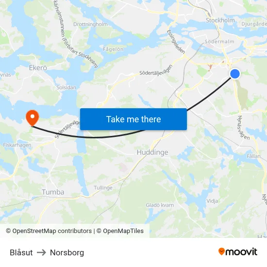 Blåsut to Norsborg map