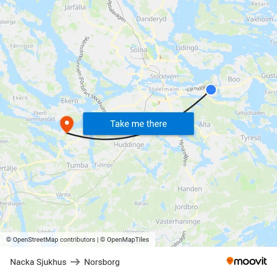 Nacka Sjukhus to Norsborg map