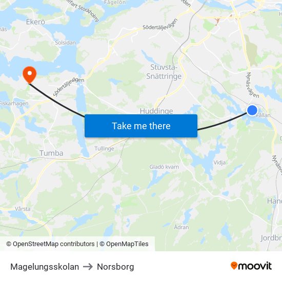 Magelungsskolan to Norsborg map