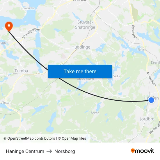 Haninge Centrum to Norsborg map