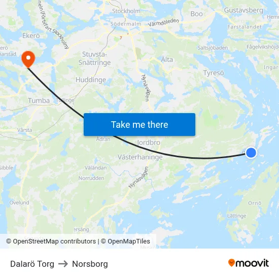 Dalarö Torg to Norsborg map