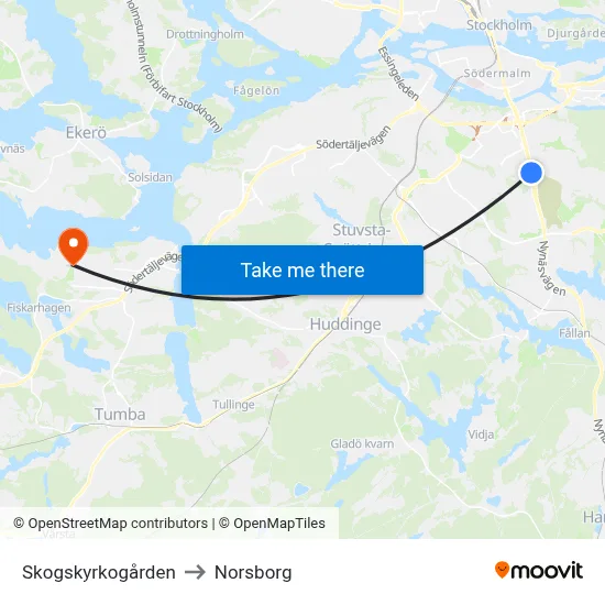 Skogskyrkogården to Norsborg map