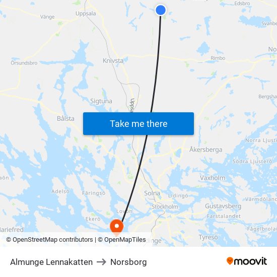 Almunge Lennakatten to Norsborg map