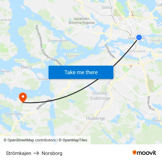 Strömkajen to Norsborg map