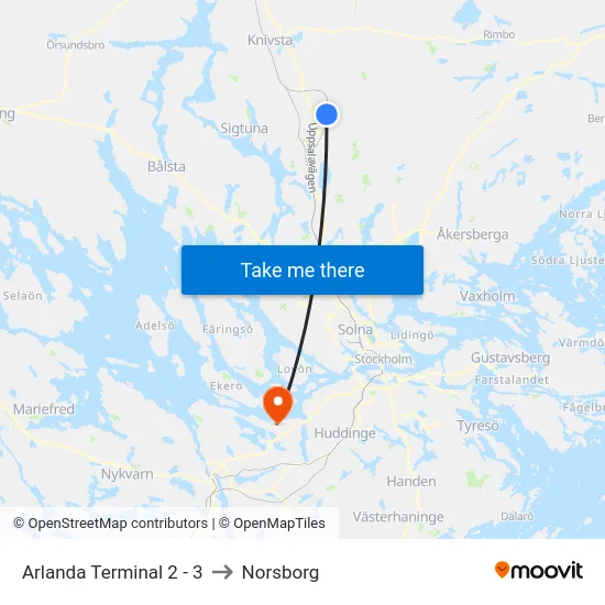 Arlanda Terminal 2 - 3 to Norsborg map