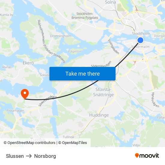 Slussen to Norsborg map